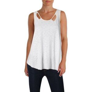 Michelle by Comune Distressed White Tank Top - Workout Tank - Cut Out Tank Top